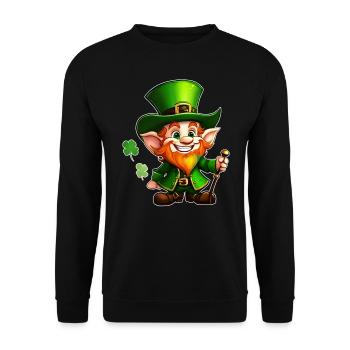 Saint Patricks Day Irish Kobold Leprechaun Wichtel - Unisex Pullover - Schwarz - Vorne - Alina (178cm) & Michal (187cm)