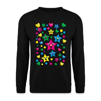Geburtstags Herzen und Sterne in Pink. - Unisex Pullover - Schwarz - Vorne - Alina (178cm) & Michal (187cm)