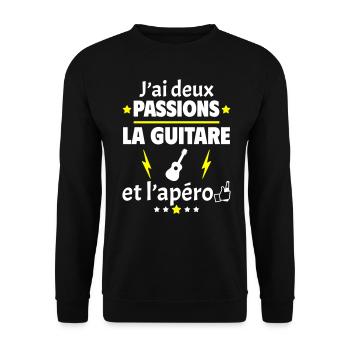 J'ai deux passions guitare apéro, fête des pères - Sweat-shirt Unisexe - noir - Devant - Alina (178cm) & Michal (187cm)