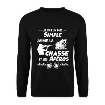 Homme Chasseur Et Apéro Humour Chasse - Sweat-shirt Unisexe - noir - Devant - Alina (178cm) & Michal (187cm)