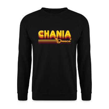 Chania: Mediterranes Retro-Design - Unisex Pullover - Schwarz - Vorne - Alina (178cm) & Michal (187cm)