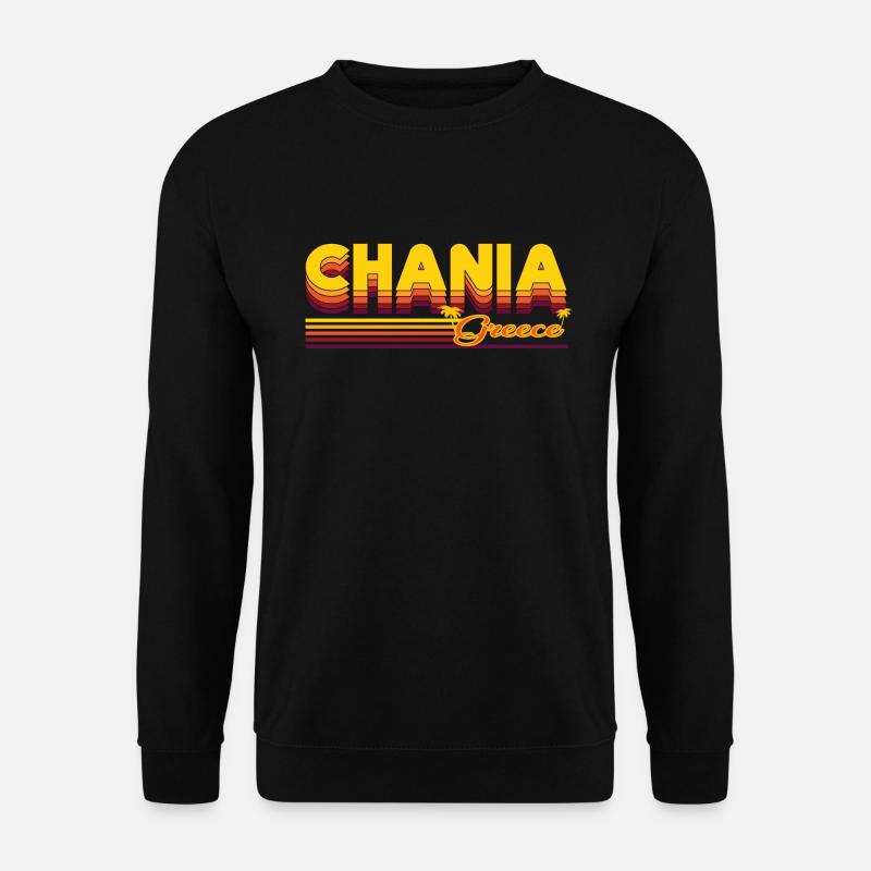 Chania: Mediterranes Retro-Design - Unisex Pullover - Schwarz