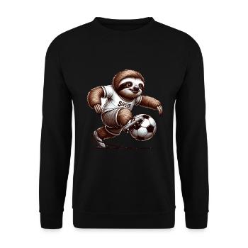 Lustiges Faultier spielt Fussball für - Unisex Pullover - Schwarz - Vorne - Alina (178cm) & Michal (187cm)
