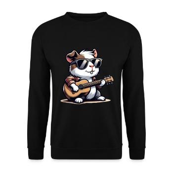 Coole Sonnenbrille Meerschweinchen spielt Gitarre - Unisex Pullover - Schwarz - Vorne - Alina (178cm) & Michal (187cm)