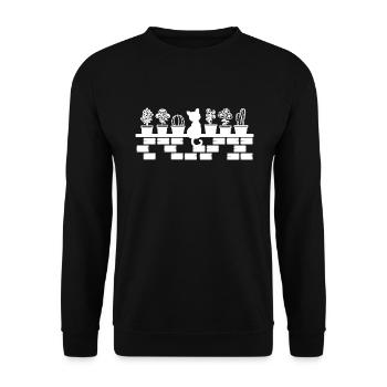 Süße Katze im Garten, lustiges Gartenliebhaber-Geschenk - Unisex Pullover - Schwarz - Vorne - Alina (178cm) & Michal (187cm)