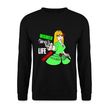 Women life freedom - Unisex Pullover - Schwarz - Vorne - Alina (178cm) & Michal (187cm)