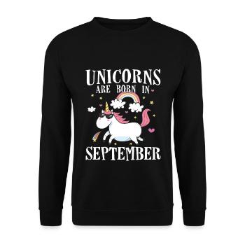 Unicorns Are Born In September - Geburt Geburtstag - Unisex Pullover - Schwarz - Vorne - Alina (178cm) & Michal (187cm)