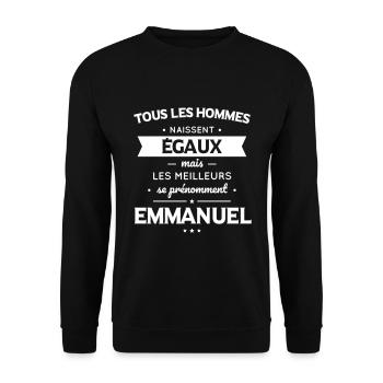 Hommes égaux meilleurs se prénomment Emmanuel - Sweat-shirt Unisexe - noir - Devant - Alina (178cm) & Michal (187cm)