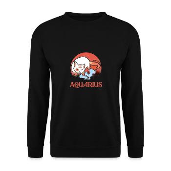 Wassermann Sternzeichen Katze Geburtstag Kätzchen - Unisex Pullover - Schwarz - Vorne - Alina (178cm) & Michal (187cm)