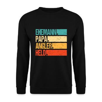 Angeln Ehemann Papa Angler Retro Vatertag - Unisex Pullover - Schwarz - Vorne - Alina (178cm) & Michal (187cm)