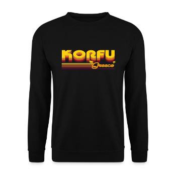 Korfu: Mediterranes Retro-Design - Unisex Pullover - Schwarz - Vorne - Alina (178cm) & Michal (187cm)