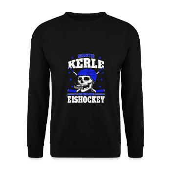 Eishockey Echte Kerle spielen Eishockey - Unisex Pullover - Schwarz - Vorne - Alina (178cm) & Michal (187cm)