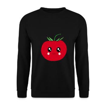 lustiges Tomaten Food Design Kawaii Geschenk - Unisex Pullover - Schwarz - Vorne - Alina (178cm) & Michal (187cm)