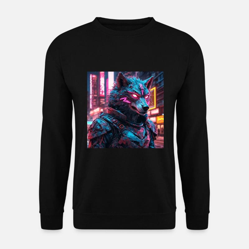 Cyberpunk-Wolf - Unisex Pullover - Schwarz