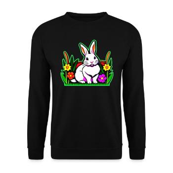 Bunter Hase mit Blumen - Unisex Pullover - Schwarz - Vorne - Alina (178cm) & Michal (187cm)