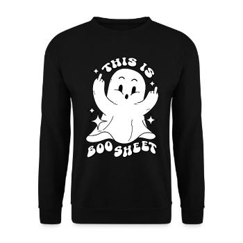 Geist This Is Boo Sheet Lustige Halloween Sprüche - Unisex Pullover - Schwarz - Vorne - Alina (178cm) & Michal (187cm)