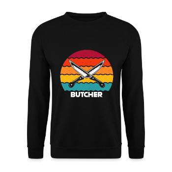 Butcher Butcher Butcher Butcher's Shop Gift - Unisex Sweatshirt - black - Front - Alina (178cm) & Michal (187cm)