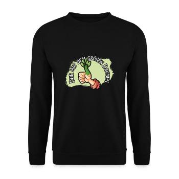 Der mit dem grünen Daumen! - Unisex Pullover - Schwarz - Vorne - Alina (178cm) & Michal (187cm)