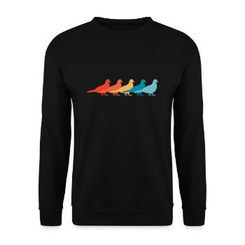 Retro Tauben - Unisex Pullover - Schwarz - Vorne - Alina (178cm) & Michal (187cm)