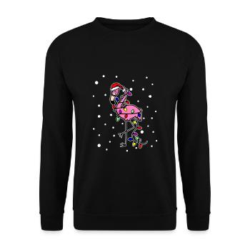 Pink Flamingo Weihnachten - Unisex Pullover - Schwarz - Vorne - Alina (178cm) & Michal (187cm)