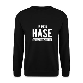 Ja mein Hase du hast immer recht - Unisex Pullover - Schwarz - Vorne - Alina (178cm) & Michal (187cm)