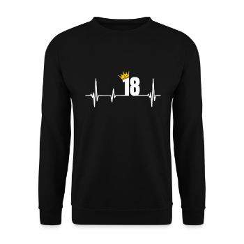 18. Geburtstag 18 Jahre Jubiläum Herzschlag Krone - Unisex Pullover - Schwarz - Vorne - Alina (178cm) & Michal (187cm)