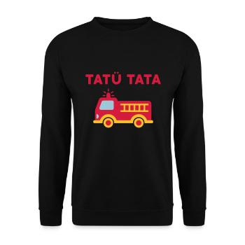 Tatü tata (Feuerwehrauto mit Leiter) - Unisex Pullover - Schwarz - Vorne - Alina (178cm) & Michal (187cm)