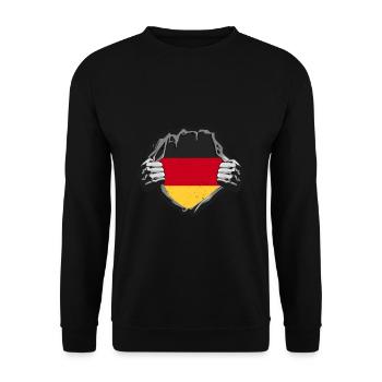 Deutschland Stolz Brust Deutschlandflagge - Unisex Pullover - Schwarz - Vorne - Alina (178cm) & Michal (187cm)
