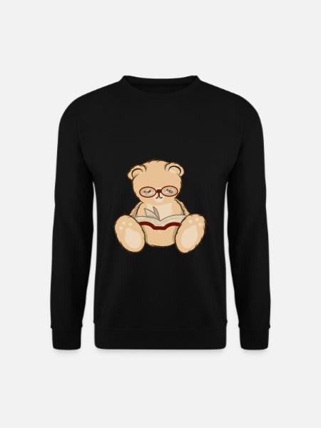 Teddy Bär mit Brille Buch lesen - Unisex Pullover - Schwarz