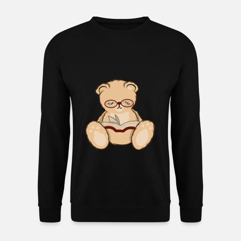 Teddy Bär mit Brille Buch lesen - Unisex Pullover - Schwarz