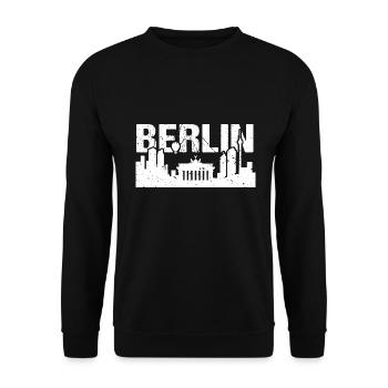 Berlin Skyline Vintage Hauptstadt Berlin - Unisex Pullover - Schwarz - Vorne - Alina (178cm) & Michal (187cm)