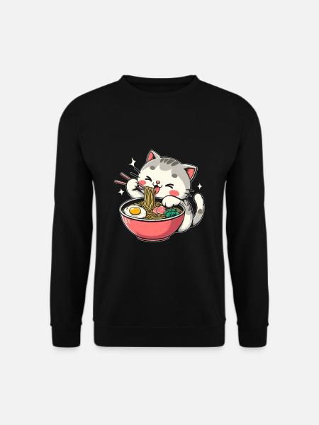Anime Katze Ramen Niedlich Japan Japanisch Manga - Unisex Pullover - Schwarz