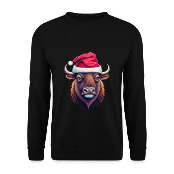Bison Weihnachten Santa - Unisex Pullover - Schwarz - Vorne - Alina (178cm) & Michal (187cm)