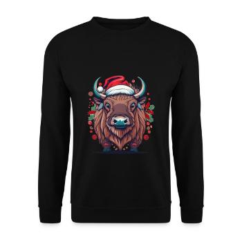 Bison Weihnachten Santa - Unisex Pullover - Schwarz - Vorne - Alina (178cm) & Michal (187cm)