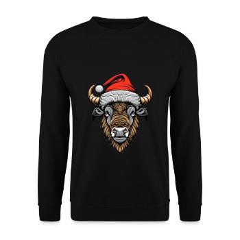 Bison Weihnachten Santa - Unisex Pullover - Schwarz - Vorne - Alina (178cm) & Michal (187cm)
