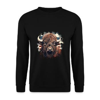 American Bison - Unisex Sweatshirt - black - Front - Alina (178cm) & Michal (187cm)