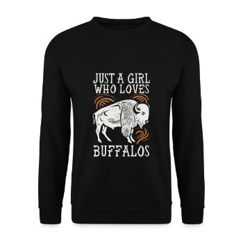 Nur ein Mädchen, das Buffalos liebt Büffel - Unisex Pullover - Schwarz - Vorne - Alina (178cm) & Michal (187cm)