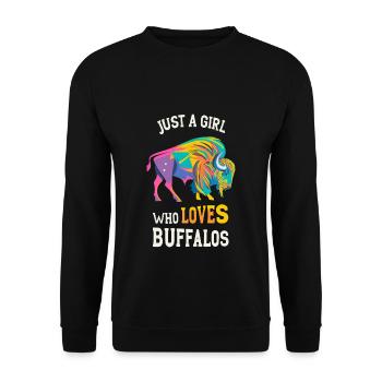 Nur ein Mädchen, das Buffalos liebt Büffel - Unisex Pullover - Schwarz - Vorne - Alina (178cm) & Michal (187cm)