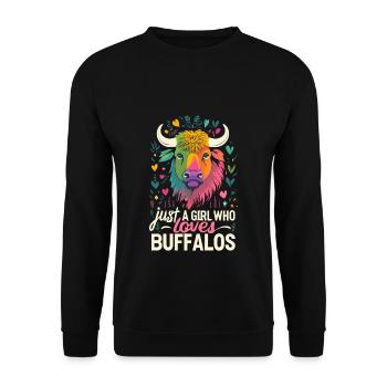Nur ein Mädchen, das Buffalos liebt Büffel - Unisex Pullover - Schwarz - Vorne - Alina (178cm) & Michal (187cm)