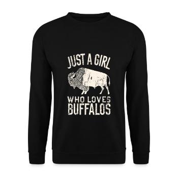 Nur ein Mädchen, das Buffalos liebt Büffel - Unisex Pullover - Schwarz - Vorne - Alina (178cm) & Michal (187cm)
