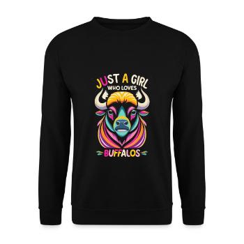 Nur ein Mädchen, das Buffalos liebt Büffel - Unisex Pullover - Schwarz - Vorne - Alina (178cm) & Michal (187cm)