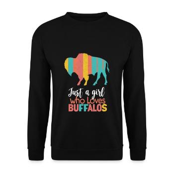 Nur ein Mädchen, das Buffalos liebt Büffel - Unisex Pullover - Schwarz - Vorne - Alina (178cm) & Michal (187cm)