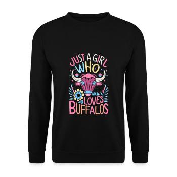 Nur ein Mädchen, das Buffalos liebt Büffel - Unisex Pullover - Schwarz - Vorne - Alina (178cm) & Michal (187cm)