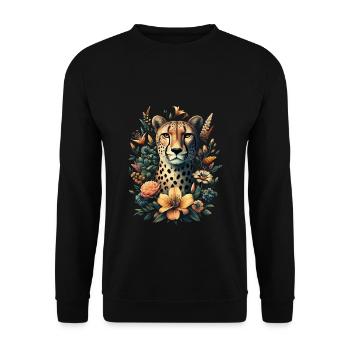 Guépard Fleurs de guépard - Sweat-shirt Unisexe - noir - Devant - Alina (178cm) & Michal (187cm)
