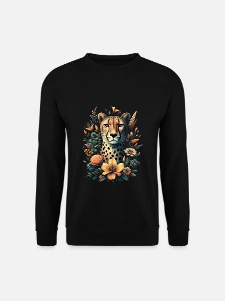Cheetah Gepard Blumen - Unisex Pullover - Schwarz