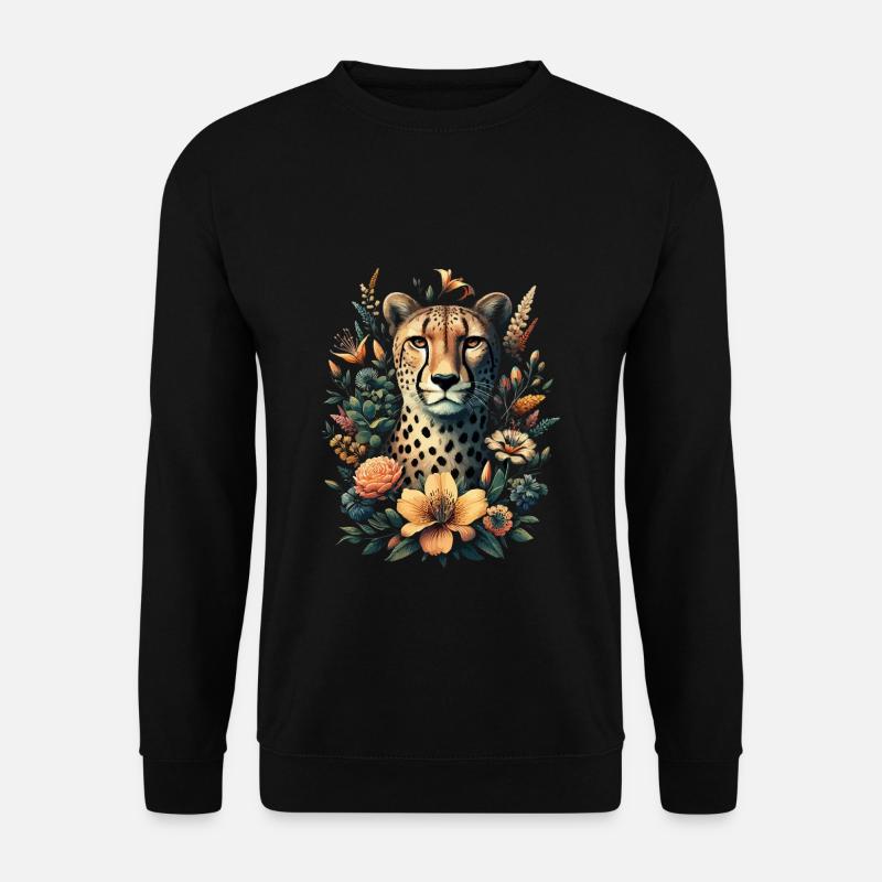 Cheetah Gepard Blumen - Unisex Pullover - Schwarz