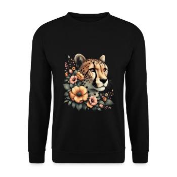 Guépard Fleurs de guépard - Sweat-shirt Unisexe - noir - Devant - Alina (178cm) & Michal (187cm)