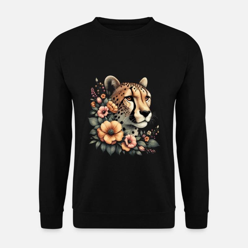 Cheetah Gepard Blumen - Unisex Pullover - Schwarz