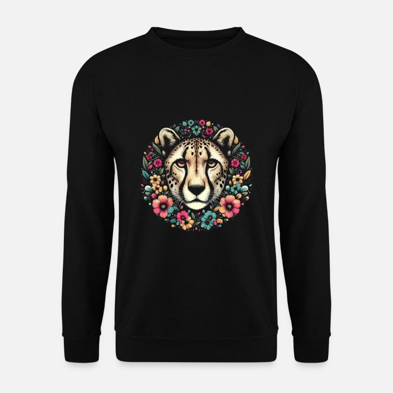 Cheetah Gepard Blumen - Unisex Pullover - Schwarz
