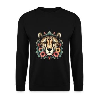 Guépard Fleurs de guépard - Sweat-shirt Unisexe - noir - Devant - Alina (178cm) & Michal (187cm)
